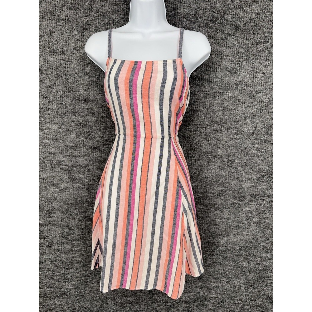 Gap Dress Womens Small Pink Stripe Square Neck Fit & Flare Linen Sundress